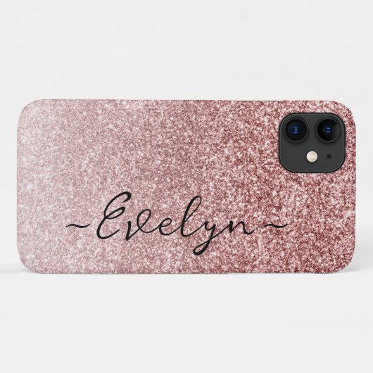 Gepersonaliseerde trendy roos gouden glitter Case-Mate iPhone case (Achterkant (horizontaal))