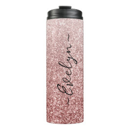 Gepersonaliseerde trendy roos gouden glitter thermosbeker