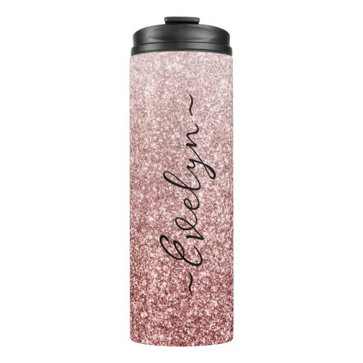 Gepersonaliseerde trendy roos gouden glitter thermosbeker (Voorkant)