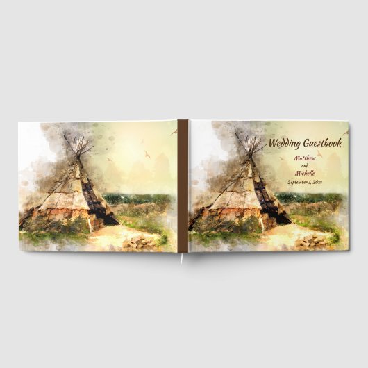 Gepersonaliseerde Tribal Teepee Waterverf Tipi bru Gastenboek (Volledig)
