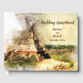 Gepersonaliseerde Tribal Teepee Waterverf Tipi bru Gastenboek