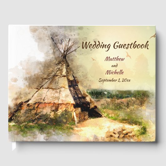 Gepersonaliseerde Tribal Teepee Waterverf Tipi bru Gastenboek (Voorkant)