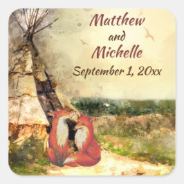 Gepersonaliseerde Tribal Tipi en Vossen Tepee Brui Vierkante Sticker