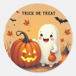 Gepersonaliseerde Trick or treat Ghost & Pumpkin H Ronde Sticker