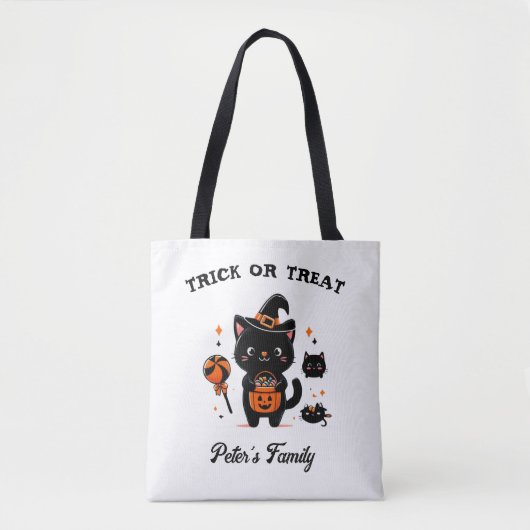 Gepersonaliseerde Trick or treat Schattigee Cat Ca Tote Bag (Voorkant)