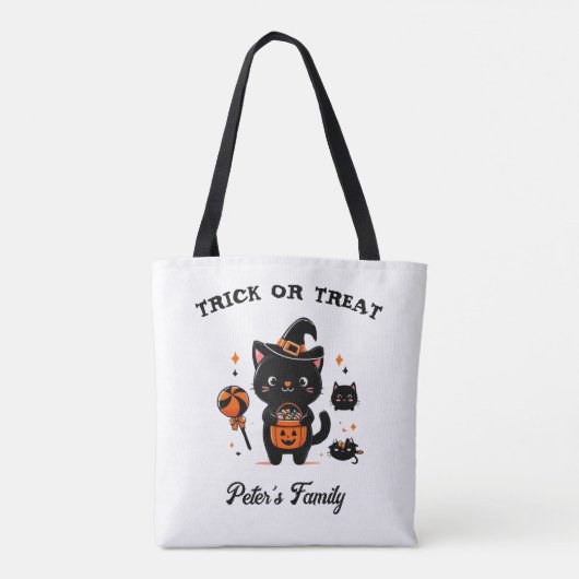 Gepersonaliseerde Trick or treat Schattigee Cat Ca Tote Bag (Achterkant)