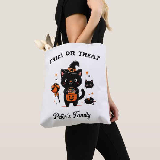 Gepersonaliseerde Trick or treat Schattigee Cat Ca Tote Bag (Dichtbij)