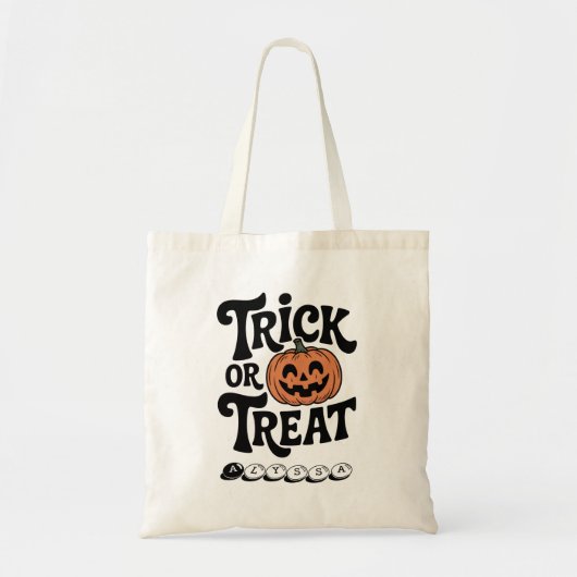 Gepersonaliseerde Trick or treat Snoep Bag Pompoen Tote Bag (Voorkant)