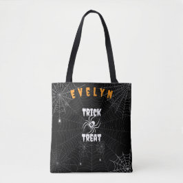 Gepersonaliseerde Trick or treat Spooky Spider Web Tote Bag