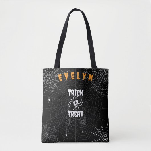 Gepersonaliseerde Trick or treat Spooky Spider Web Tote Bag (Voorkant)