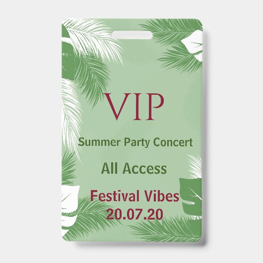 Gepersonaliseerde Tropical Beach Party VIP Access  Badge (Front)
