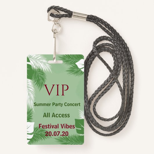 Gepersonaliseerde Tropical Beach Party VIP Access  Badge (Voorkant met draagriem)