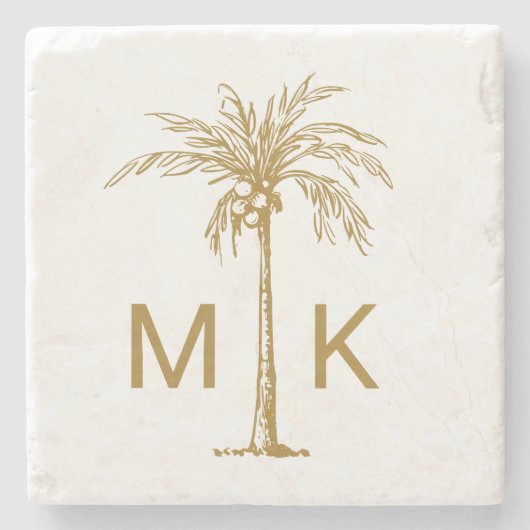 Gepersonaliseerde Tropical Gold Palm Tree Monogram Stenen Onderzetter (Voorkant)