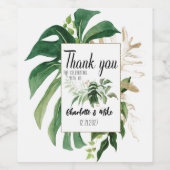 Gepersonaliseerde Tropical Leaf Wedding Bedankt Wijn Etiket (Enkel label)