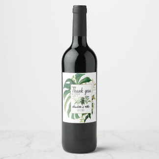Gepersonaliseerde Tropical Leaf Wedding Bedankt Wijn Etiket