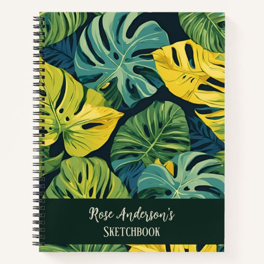 Gepersonaliseerde Tropical Monstera Pattern Sketch Notitieboek (Voorkant)