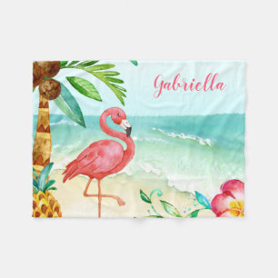 Gepersonaliseerde Tropisch Strand Flamingo Fleece Deken