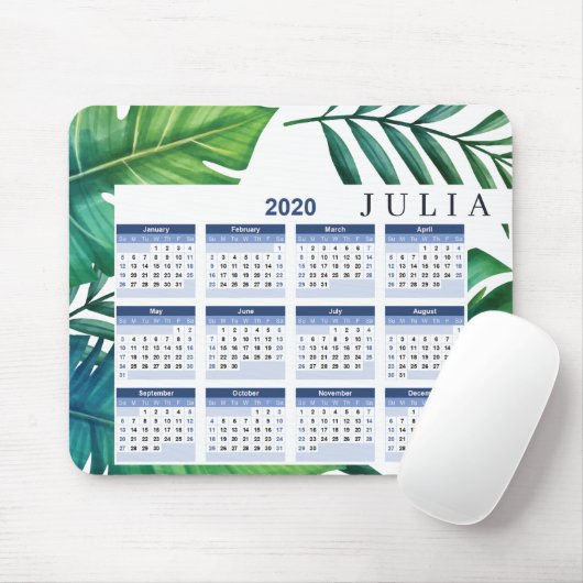Gepersonaliseerde tropische bladeren 2020 kalender muismat (Met muis)