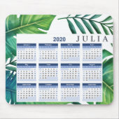 Gepersonaliseerde tropische bladeren 2020 kalender muismat (Voorkant)