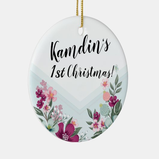 Gepersonaliseerde tropische bloem op Blue Ombre Keramisch Ornament (Rechts)