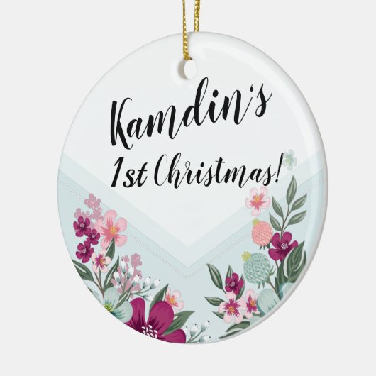 Gepersonaliseerde tropische bloem op Blue Ombre Keramisch Ornament (Links)