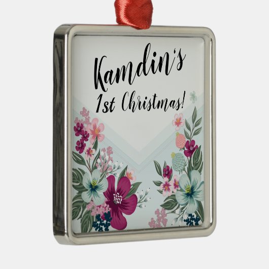 Gepersonaliseerde tropische bloem op Blue Ombre Metalen Ornament (Rechts)