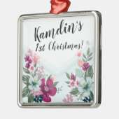 Gepersonaliseerde tropische bloem op Blue Ombre Metalen Ornament (Links)