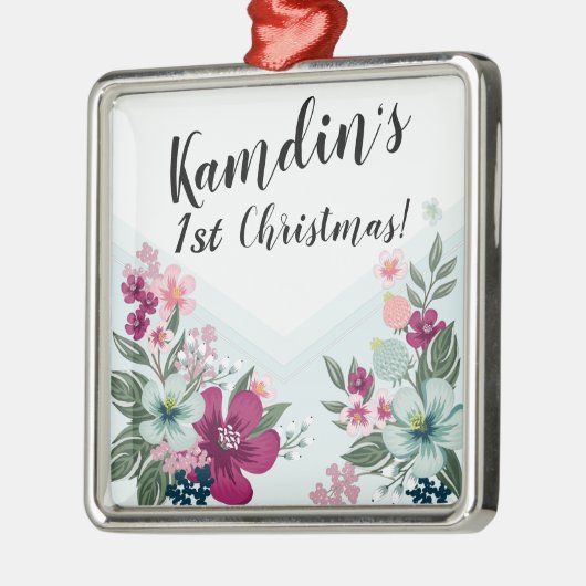 Gepersonaliseerde tropische bloem op Blue Ombre Metalen Ornament (Links)