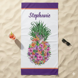Gepersonaliseerde Tropische Bloemen Ananas Waterve Strandlaken