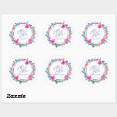 Gepersonaliseerde Tropische Bloemen Bruiloft Stick Ronde Sticker (Vel)