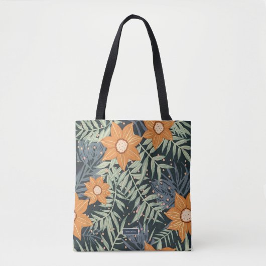Gepersonaliseerde tropische bloemenbladeren tote bag (Voorkant)
