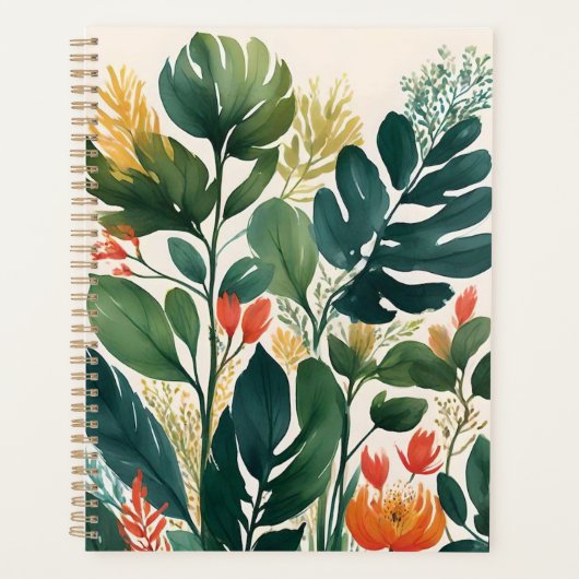 Gepersonaliseerde tropische bloemenprint planner (Voorkant)