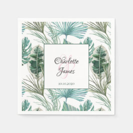 Gepersonaliseerde tropische bruiloft palmschijfpat servet