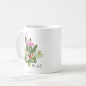 Gepersonaliseerde tropische flamingo bloemen koffiemok (Voorkant links)