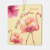 Gepersonaliseerde Tropische Flamingo Kerst Keepsak Keramisch Ornament (Links)