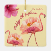 Gepersonaliseerde Tropische Flamingo Kerst Keepsak Keramisch Ornament (Achterkant)