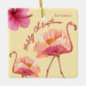 Gepersonaliseerde Tropische Flamingo Kerst Keepsak Keramisch Ornament (Voorkant)