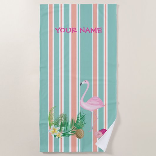 Gepersonaliseerde tropische flamingo strandlaken (Voorkant)