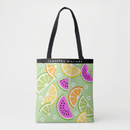 Gepersonaliseerde tropische fruitzomer tote bag