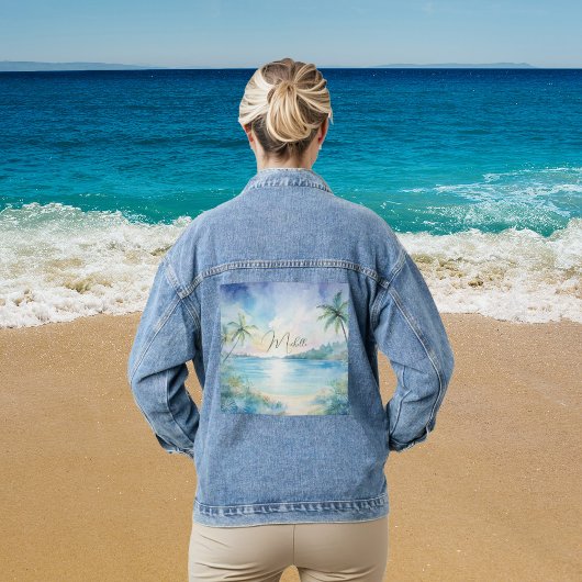 Gepersonaliseerde tropische gelukzaligheid denim jacket