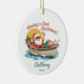 Gepersonaliseerde tropische kerstman keramisch ornament (Rechts)