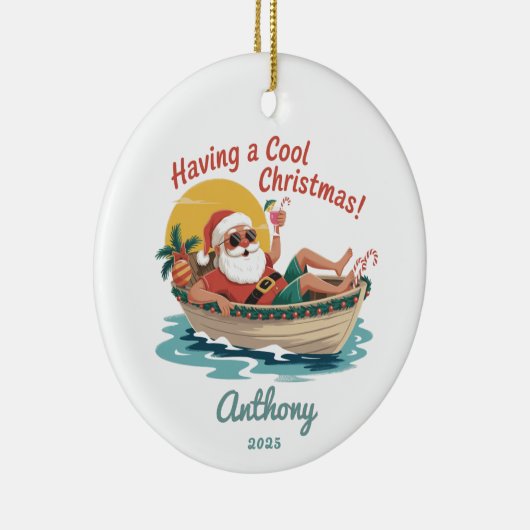 Gepersonaliseerde tropische kerstman keramisch ornament (Rechts)