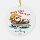 Gepersonaliseerde tropische kerstman keramisch ornament (Voorkant)