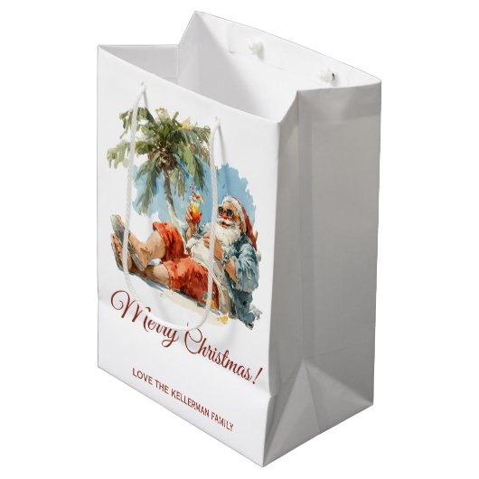 Gepersonaliseerde tropische kerstman medium cadeauzakje (Voorkant Gekanteld)