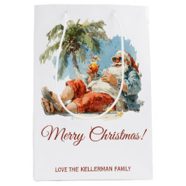 Gepersonaliseerde tropische kerstman medium cadeauzakje