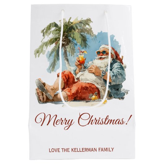 Gepersonaliseerde tropische kerstman medium cadeauzakje (Achterkant)