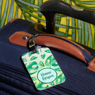 Gepersonaliseerde Tropische Monstera Leaf Green Lu Bagagelabel