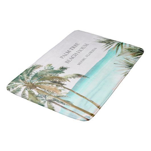Gepersonaliseerde tropische palmboom Blauw strand Badmat (Gekanteld)