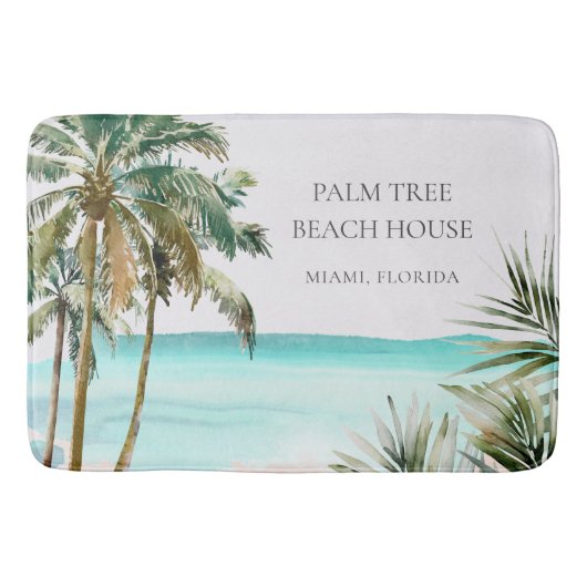 Gepersonaliseerde tropische palmboom Blauw strand Badmat (Voorkant)