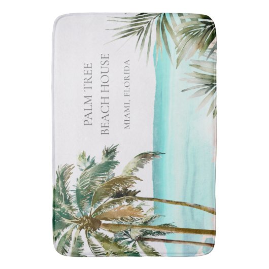 Gepersonaliseerde tropische palmboom Blauw strand Badmat (Voorkant Verticaal)